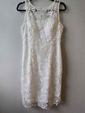 Adrianna Papell White Lace Midi Sheath Dress